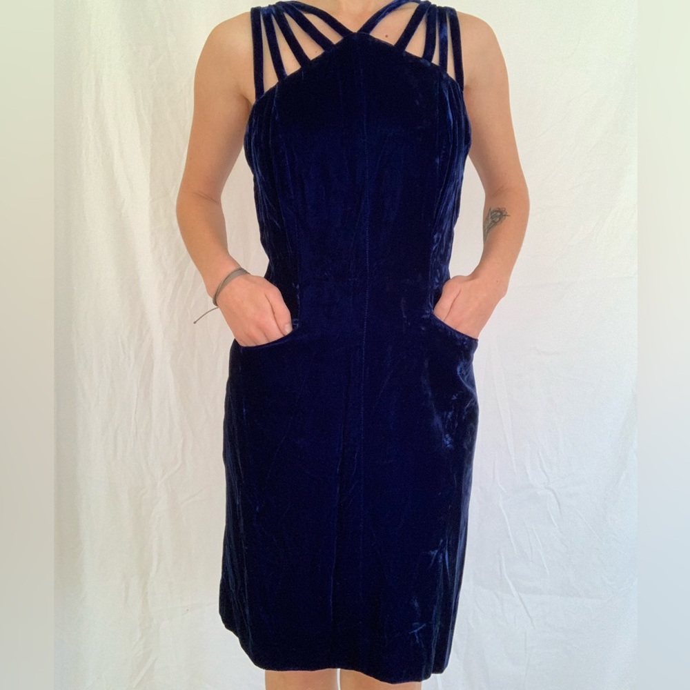 Handmade vintage blue velvet minidress